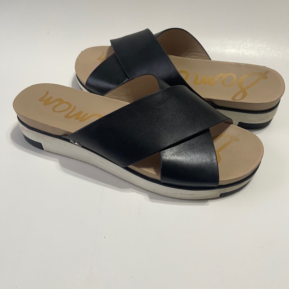 Sam Edelman Audrea Sandals‎ Womens 8.5 Black Leather Platform Slide Crisscross
